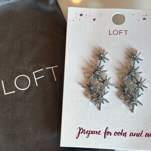 Loft Rhinestone Silver Tone Drop Earrings New With Tags